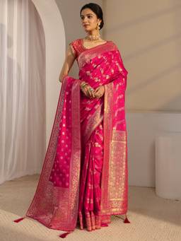 Libas - Pink Embellished/Sequined Saree with Unstittched Blouse
