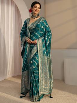 Libas - Green Embellished/Sequined Saree with Unstittched Blouse
