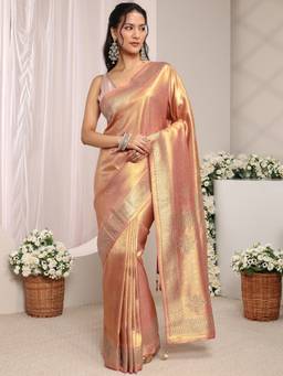Libas - Peach Embellished/Sequined Saree with Unstittched Blouse