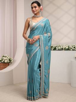 Libas - Blue Embellished/Sequined Saree with Unstittched Blouse
