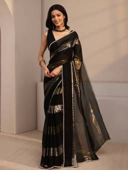 Libas - Black Embellished/Sequined Saree with Unstittched Blouse