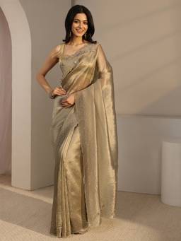 Libas - Tan Embellished/Sequined Saree with Unstittched Blouse