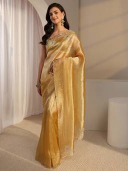 Libas - Mustard Embellished/Sequined Saree with Unstittched Blouse