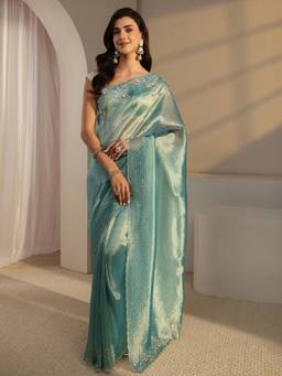 Libas - Blue Embellished/Sequined Saree with Unstittched Blouse