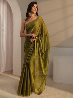 Libas - Green Embellished/Sequined Saree with Unstittched Blouse