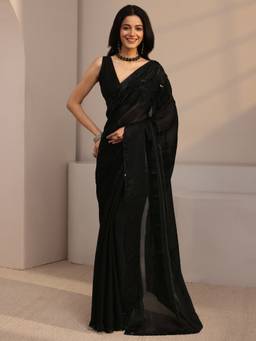 Libas - Black Embellished/Sequined Saree with Unstittched Blouse