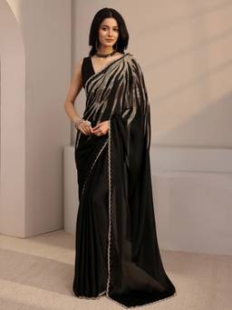 Libas - Black Embellished/Sequined Saree with Unstittched Blouse