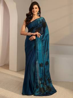 Libas - Blue Embellished/Sequined Saree with Unstittched Blouse