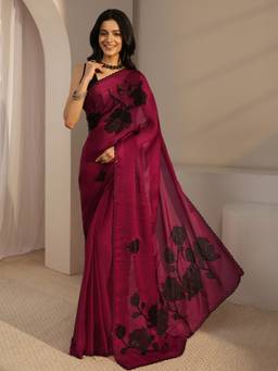 Libas - Pink Embellished/Sequined Saree with Unstittched Blouse