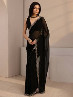 Libas - Black Embellished/Sequined Saree with Unstittched Blouse