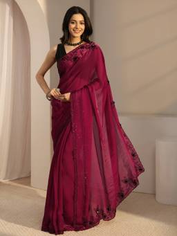 Libas - Pink Embellished/Sequined Saree with Unstittched Blouse