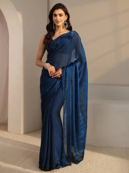 Libas - Blue Embellished/Sequined Saree with Unstittched Blouse