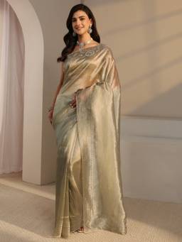 Libas - Taupe Embellished/Sequined Saree with Unstittched Blouse