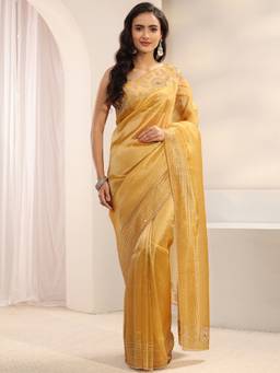 Libas - Mustard Embellished/Sequined Saree with Unstittched Blouse