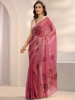 Libas - Pink Embellished/Sequined Saree with Unstittched Blouse