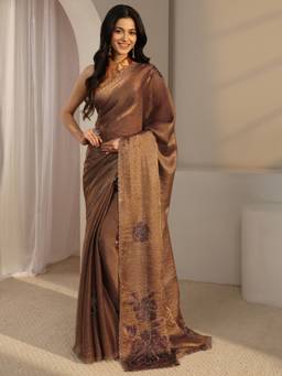 Libas - Gold Embellished/Sequined Saree with Unstittched Blouse