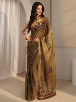 Libas - Green Embellished/Sequined Saree with Unstittched Blouse