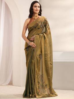 Libas - Green Embellished/Sequined Saree with Unstittched Blouse