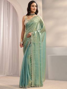Libas - Blue Embellished/Sequined Saree with Unstittched Blouse