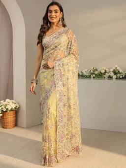 Libas Art - Green Embroidered Saree with Unstittched Blouse