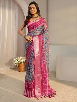 Libas - Blue Woven Saree with Unstittched Blouse