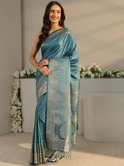 Libas - Teal Woven Saree with Unstittched Blouse