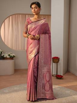 Libas - Pink Woven Saree with Unstittched Blouse