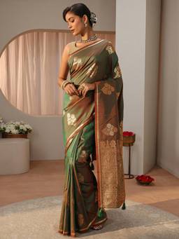 Libas - Green Woven Saree with Unstittched Blouse