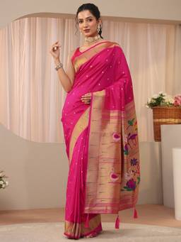 Libas - Pink Woven Saree with Unstittched Blouse