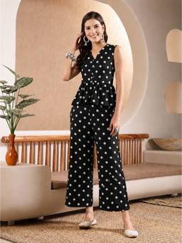 Stylum - Black Polka Dots V-Neck Top & Pant