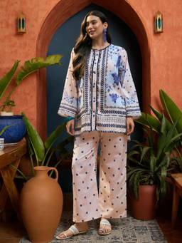 Stylum - Blue Floral Round Neck Shirt & Palazzo