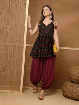 Stylum - Green Floral Shoulder Straps Kurti & Salwar