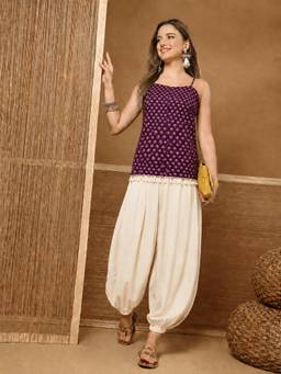 Stylum - Purple Floral Shoulder Straps Kurti & Salwar