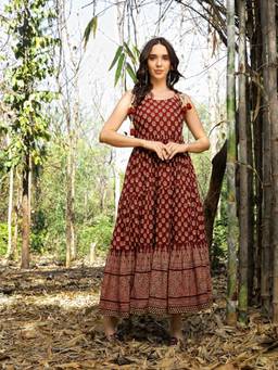 Stylum - Rust Printed Shoulder Straps Maxi Dress