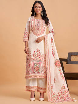 Seerat - Off White Floral Round Neck Kurta Pant with Dupatta