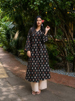 Stylum - Black Printed V-Neck Kurta & Palazzo