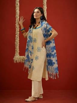 Stylum - Blue Solid/Plain Tie Up Neck Kurta Pant with Dupatta