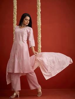 Stylum - Lavender Floral Round Neck Kurta Pant with Dupatta