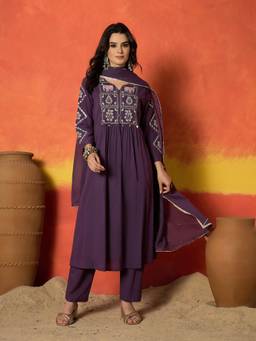 Stylum - Purple Solid/Plain Round Neck Kurta Pant with Dupatta