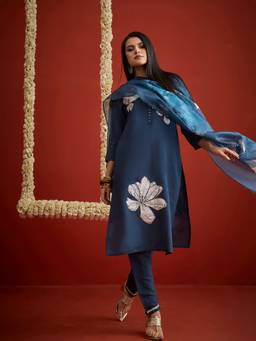Stylum - Teal Floral Round Neck Kurta Pant with Dupatta