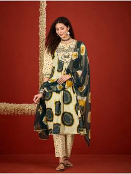 Stylum - Teal Printed Round Neck Kurta Pant with Dupatta