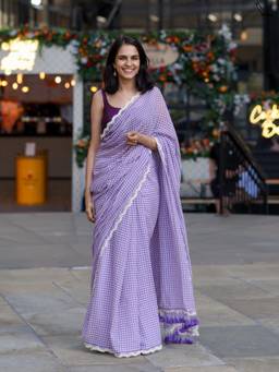 Suta - Purple Checks Saree without Blouse