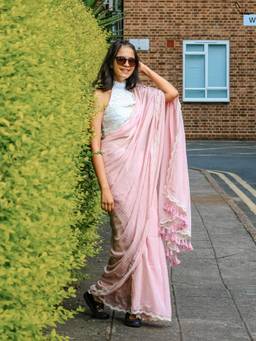 Suta - Pink Checks Saree without Blouse