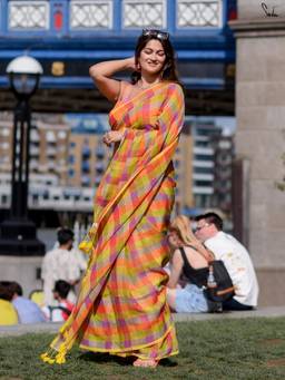 Suta - Multi-Color Checks Saree without Blouse