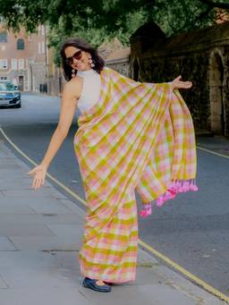 Suta - Multi-Color Checks Saree without Blouse