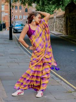 Suta - Multi-Color Checks Saree without Blouse