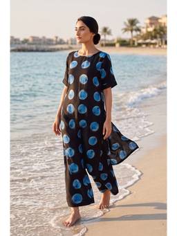 W - Black Printed Round Neck Kurta & Pant