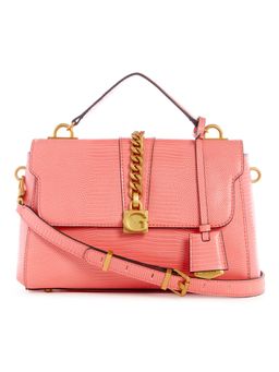 Guess - Pink Textured Tiberia Top Handle Satchel Bag with Detachable Strap