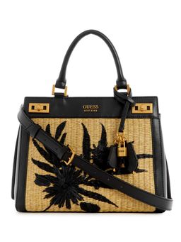 Guess - Natural Braided Floral Embroidery Katey Luxury Satchel Bag with Detachable Strap