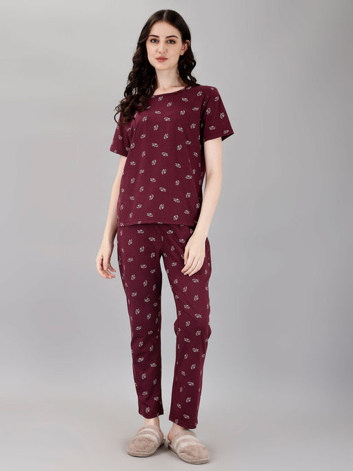 knee length dresses for ladies ZEYO Women's Cotton Green Typography Wide Bottom Night Suit Set Of Top & Pyjama XL